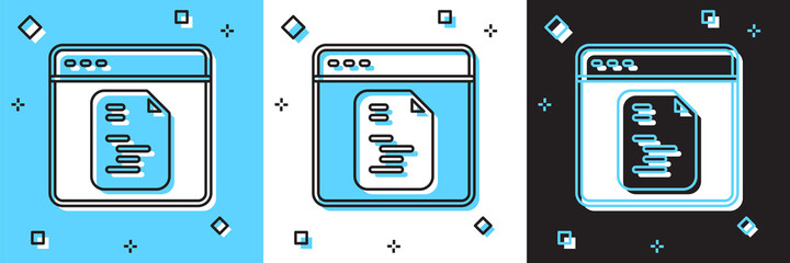 Set Software, web developer programming code icon isolated on blue and white, black background. Javascript computer script random parts of program code. Vector