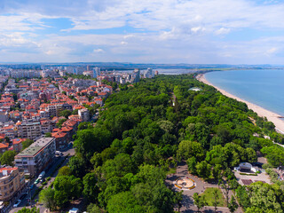 Fototapeta na wymiar Beautiful aerial seascape of Burgas bay, Bulgaria. View of Burgas sea garden