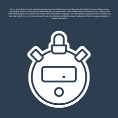 Blue line Stopwatch icon isolated on blue background. Time timer sign. Chronometer sign. Vector