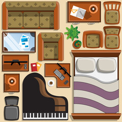 A set of furniture. View from above. Vector illustration.