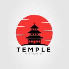sunset silhouette pagoda temple logo vector illustration design