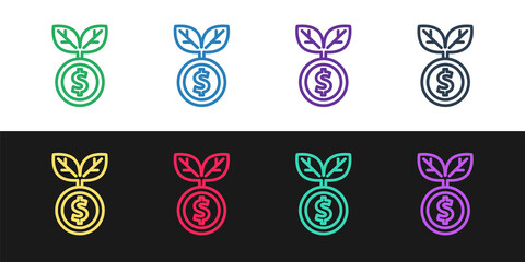 Set line Dollar plant icon isolated on black and white background. Business investment growth concept. Money savings and investment. Vector