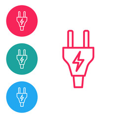 Red line Electric plug icon isolated on white background. Concept of connection and disconnection of the electricity. Set icons in circle buttons. Vector