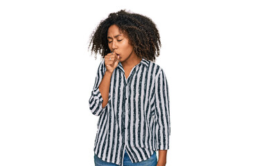 Young african american girl wearing casual clothes feeling unwell and coughing as symptom for cold or bronchitis. health care concept.