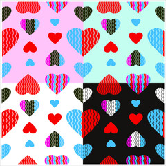 Heart Seamless Pattern Love Symbol Vector Four Color Set