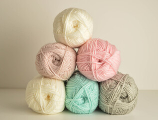 colorful woolen balls for handicrafts close up