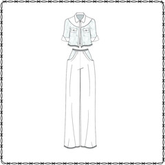 Editable fashion suits flat sketch for creating new designs mockup