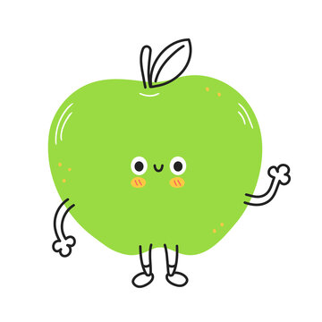 Cute funny apple fruit. Vector hand drawn cartoon kawaii doodle character illustration icon. Apple fruit baby mascot cartoon character concept. Isolated on white background