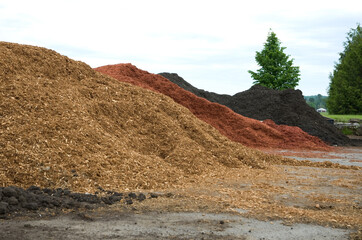 Piles Various Colored Mulch or Wood Chips for Landscaping