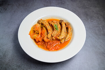 stewed back ribs with aged kimchi, korean food 'mugeunji deunggalbi jjim'