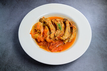 stewed back ribs with aged kimchi, korean food 'mugeunji deunggalbi jjim'