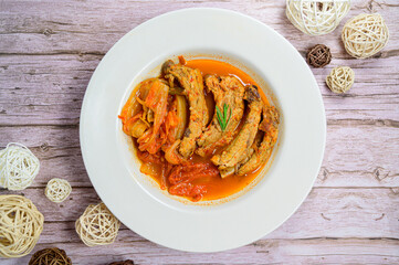 stewed back ribs with aged kimchi, korean food 'mugeunji deunggalbi jjim'
