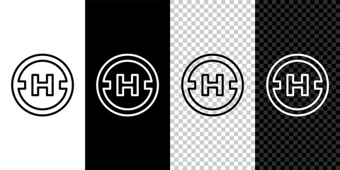 Set line Helicopter landing pad icon isolated on black and white, transparent background. Helipad, area, platform, H letter. Vector - obrazy, fototapety, plakaty