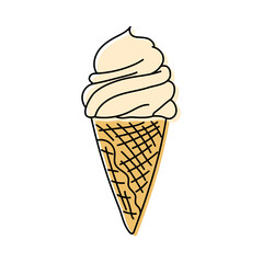 Ice cream. Fast food sketch. Cartoon color illustration. Unhealthy meal. Vector hand drawn icon for restaurant menu