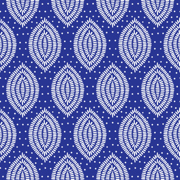 Seamless white and blue shweshwe pattern. Print for dresses, packaging. Vector illustration.