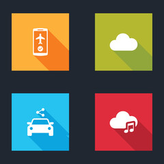 Set Flight mode in the mobile, Music streaming service, Car sharing and icon. Vector