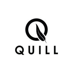 feather quill pen letter q logo design vector 
