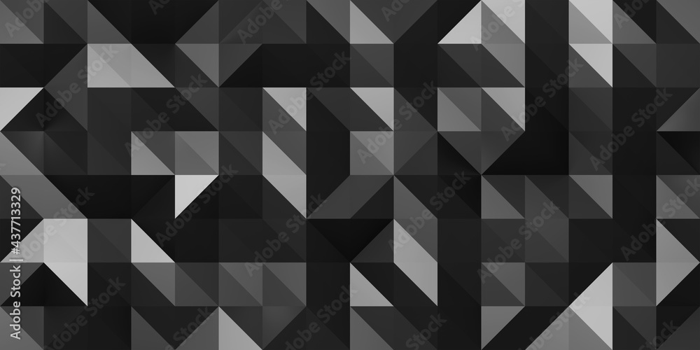 Poster Abstract geometric pattern background with large size triangles in black color. Low poly random tiles texture. Modern crystal design. 3D Rendering.