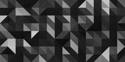 Abstract geometric pattern background with large size triangles in black color. Low poly random tiles texture. Modern crystal design. 3D Rendering.