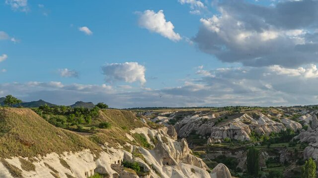 4k stock video time lapse of great amazing sunset landscape of Turkey. View from high hill sunset viewpoint in Goreme town