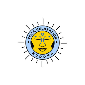 buddha face in the sun shape logo design for yoga exercise vector illustration