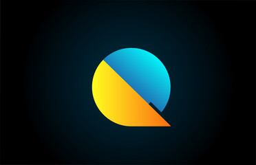 blue yellow Q alphabet letter icon logo for company and business. Simple geometric gradient for corporate design