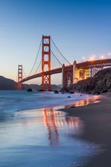 Poster Golden Gate Bridge at night, San Francisco, California, USA © eyetronic