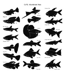 hand drawn vector set of cute aquarium fish.