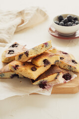 Low-carb pancakes with blueberries. Keto diet concept.