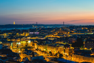 Lisbon at night, the capital of Portugal by river Tagus