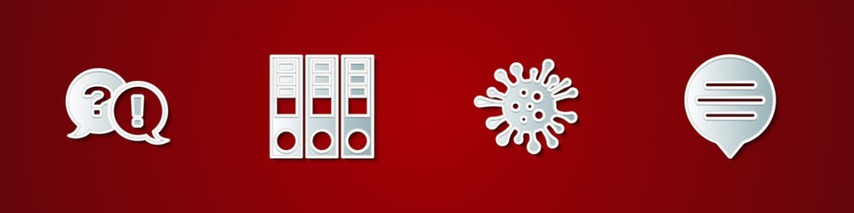 Set Question and Exclamation, Office folders, Bacteria and Speech bubble chat icon. Vector