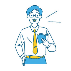 教科書を持って授業をする男性のイラスト