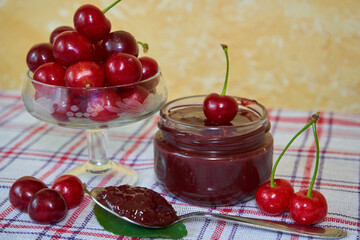 cherry jam,sweet cherries canned in jam from fresh berries