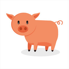 Pig. Cute pink pig from the farm. Vector. Isolated on white background.