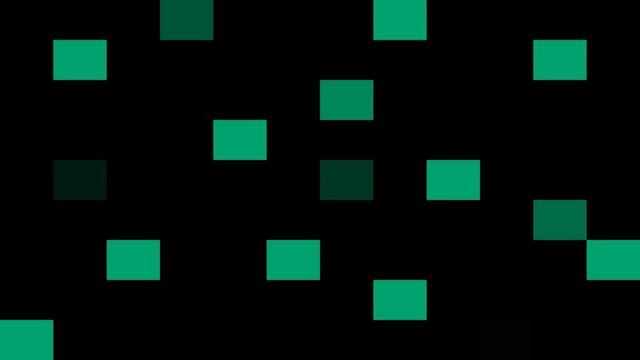 Animated background from transparent alpha channel to green. Emerging rectangles with random mosaics. Color - mint, Hue Green. The concept of the transition between videos, images.