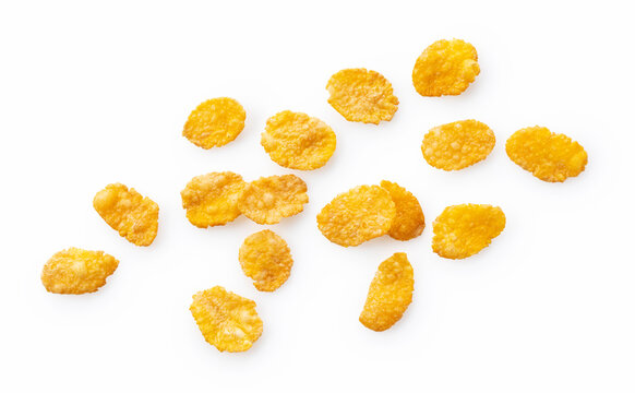 Cornflakes placed on a white background.
