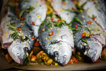 close up of fish with herbs