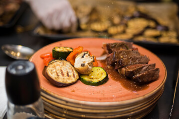 grilled meat with vegetables