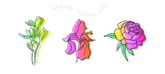 Beautiful flower decorative for poster one line continuous drawing style