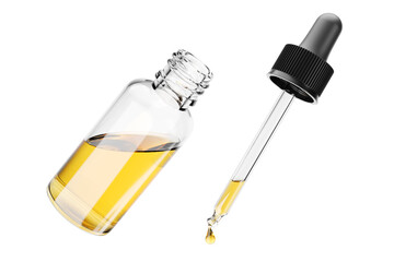 Bottle with dropper isolated on white. 3d rendering.