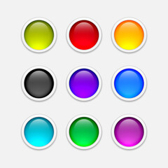 Colored glossy round buttons realistic vector set