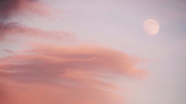 The Moon Is Rising In The Sunset Sky Above The Clouds In A Painting Style Format