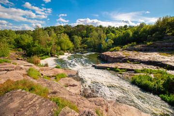 Nature landscape, river with a rocks in the water, Buky canyon, Ukraine