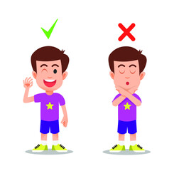 illustration of a boy with agree and no poses
