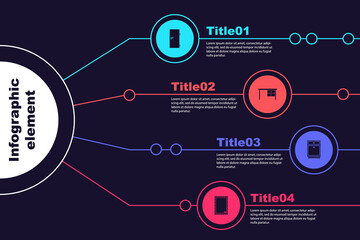 Set Closed door, Office desk, Furniture nightstand and Picture. Business infographic template. Vector