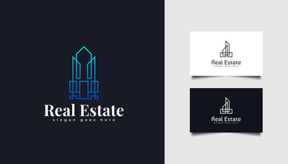 Modern Real Estate Logo in Line Style. Construction, Architecture or Building Logo Design Template
