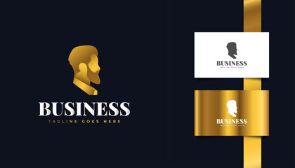 Gold Businessman Logo For Business, Finance or Agency Identity. People, Leader, or Man Logo