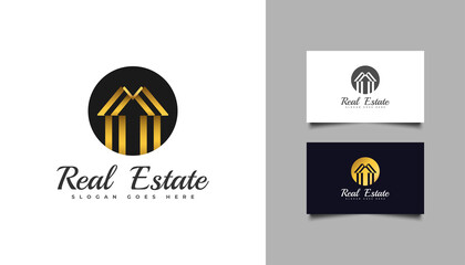 Black and Gold Real Estate Logo. Construction, Architecture or Building Logo Design Template