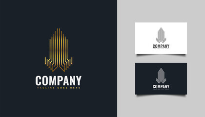 Gold Real Estate Logo in Line Style. Construction, Architecture or Building Logo Design Template