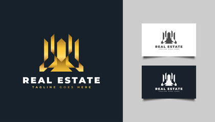 Luxury Gold Real Estate Logo in Abstract Concept. Construction, Architecture or Building Logo Design Template